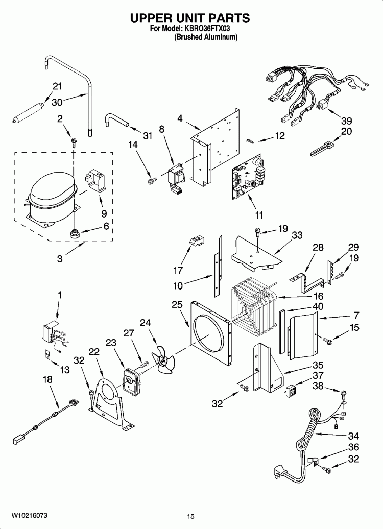 UPPER UNIT PARTS Diagram and Parts List for KBRO36FTX03  KitchenAid Refrigerator
