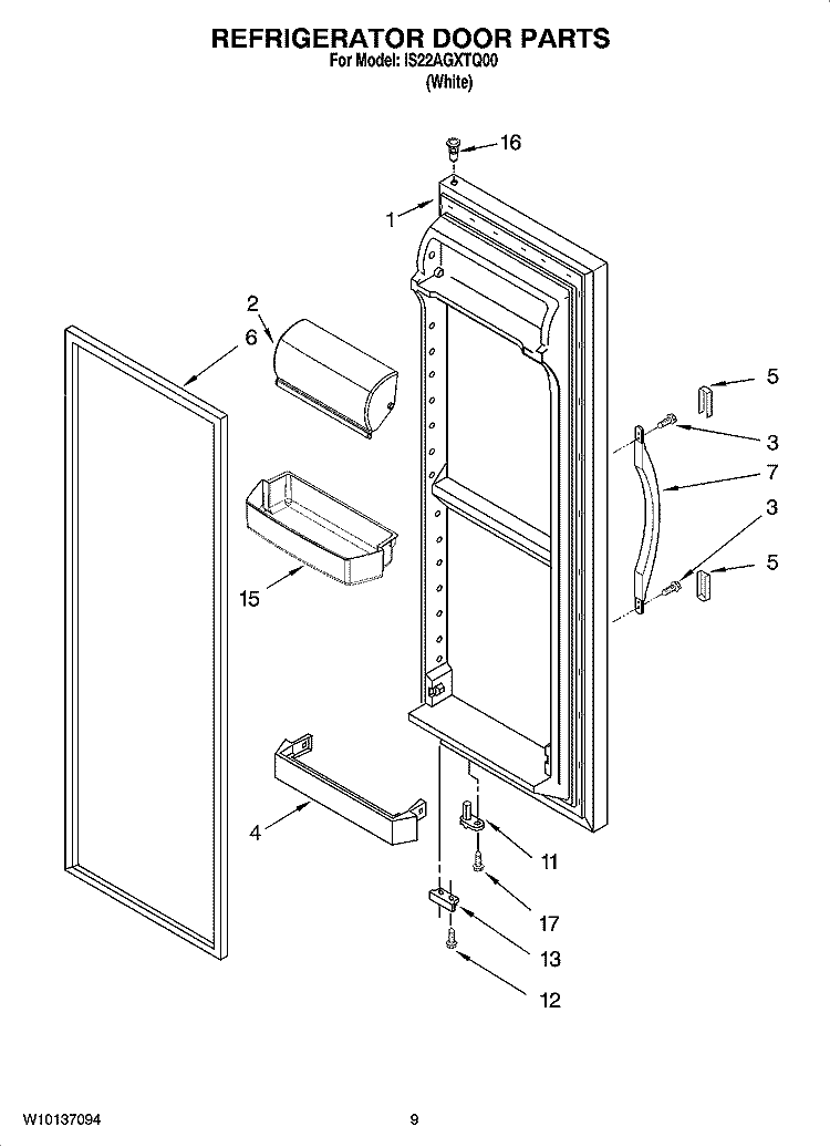 REFRIGERATOR DOOR PARTS Diagram and Parts List for IS22AGXTQ00  Inglis Refrigerator