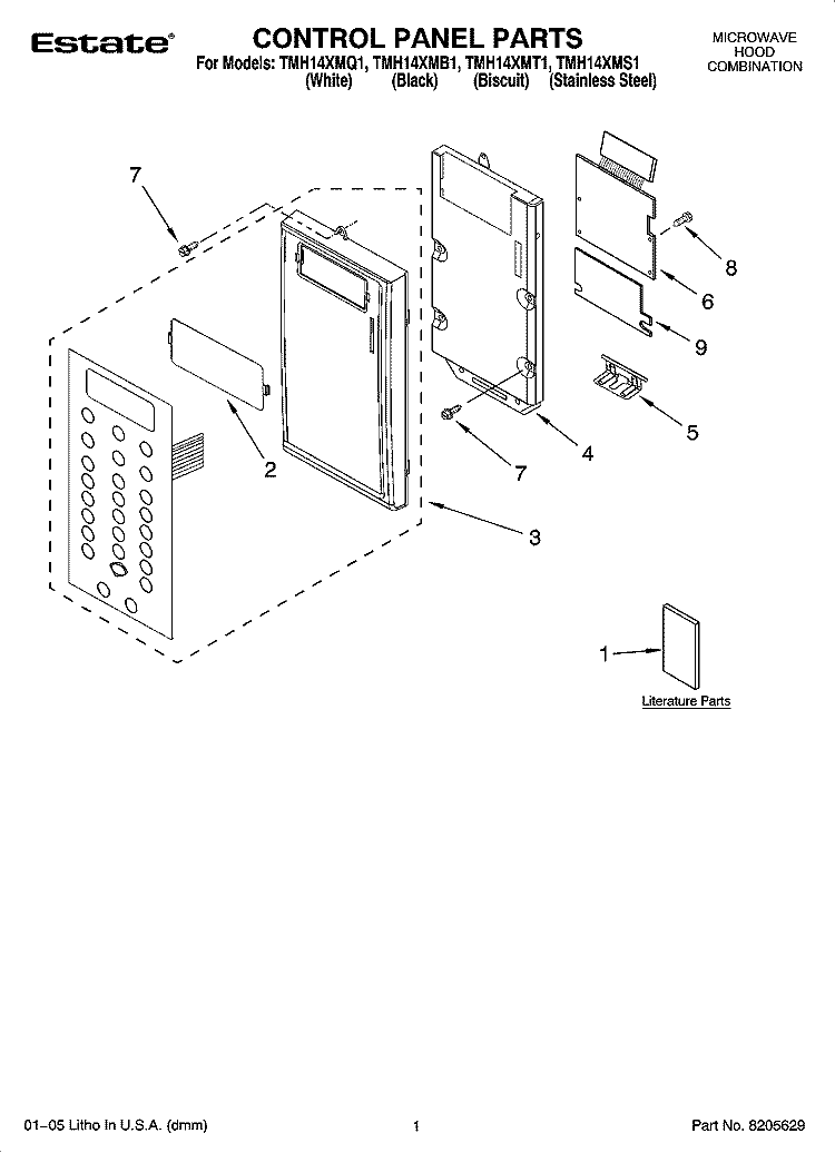CONTROL PANEL PARTS Diagram and Parts List for TMH14XMQ1  Estate Microwave