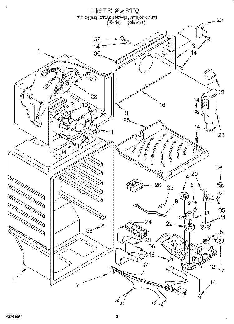 LINER Diagram and Parts List for RT20DKXFW01  Whirlpool Refrigerator