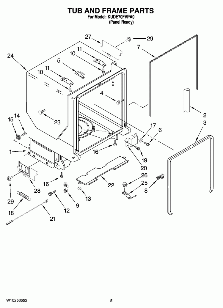 TUB AND FRAME PARTS Diagram and Parts List for KUDE70FVPA0  KitchenAid Dishwasher