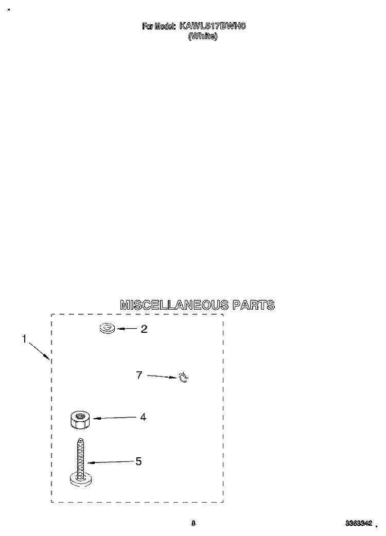 MISCELLANEOUS Diagram and Parts List for KAWL517BWH0  KitchenAid Washer