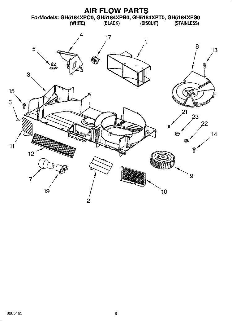 AIR FLOW PARTS Diagram and Parts List for GH5184XPB0  Whirlpool Microwave