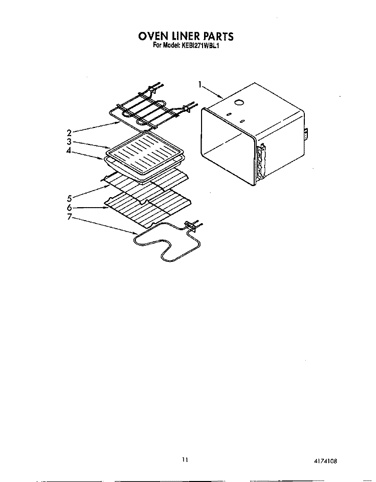 OVEN LINER Diagram and Parts List for KEBI271WBL1  KitchenAid Wall Oven