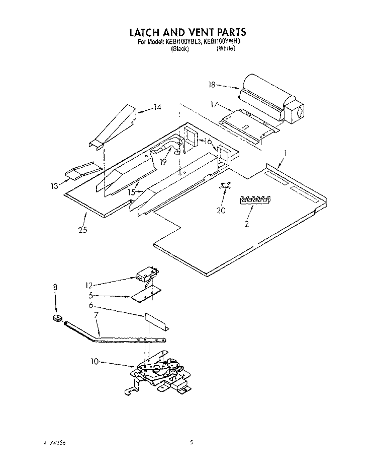 LATCH AND VENT, OPTIONAL Diagram and Parts List for KEBI100YBL3  KitchenAid Wall Oven