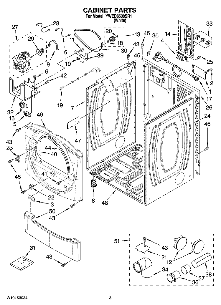 CABINET PARTS Diagram and Parts List for YWED8500SR1  Whirlpool Dryer