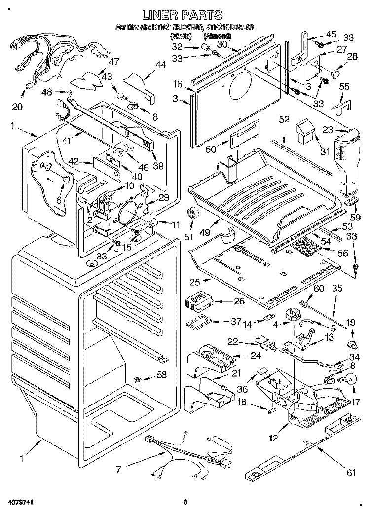 LINER Diagram and Parts List for KTRS19KDAL00  KitchenAid Refrigerator