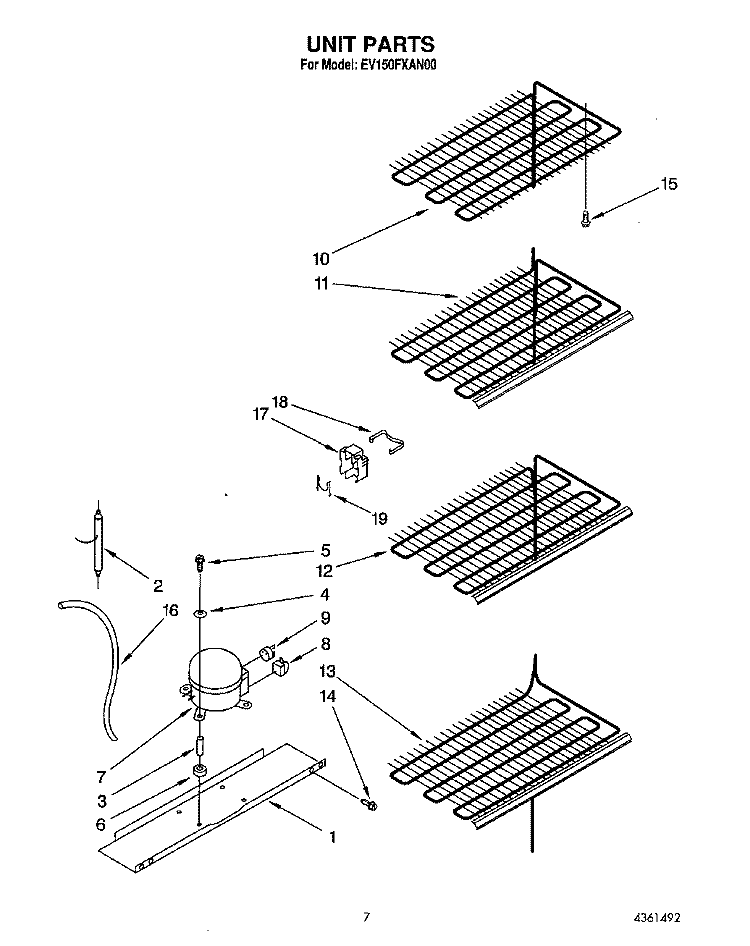 UNIT Diagram and Parts List for EV150FXAN00  Whirlpool Freezer