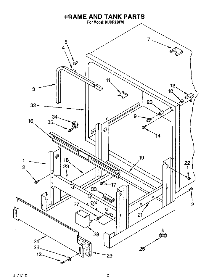 FRAME AND TANK Diagram and Parts List for KUDP230Y0  KitchenAid Dishwasher