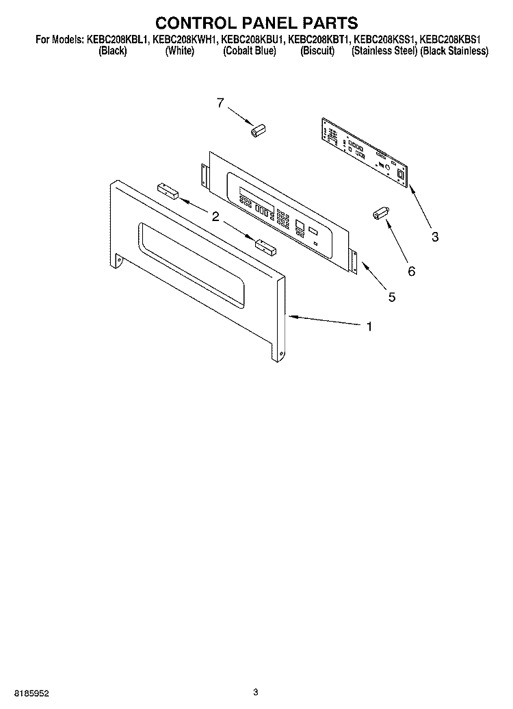 CONTROL PANEL PARTS Diagram and Parts List for KEBC208KWH1  KitchenAid Wall Oven