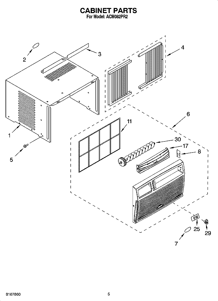 CABINET PARTS Diagram and Parts List for ACM082PR2  Whirlpool Air Conditioner