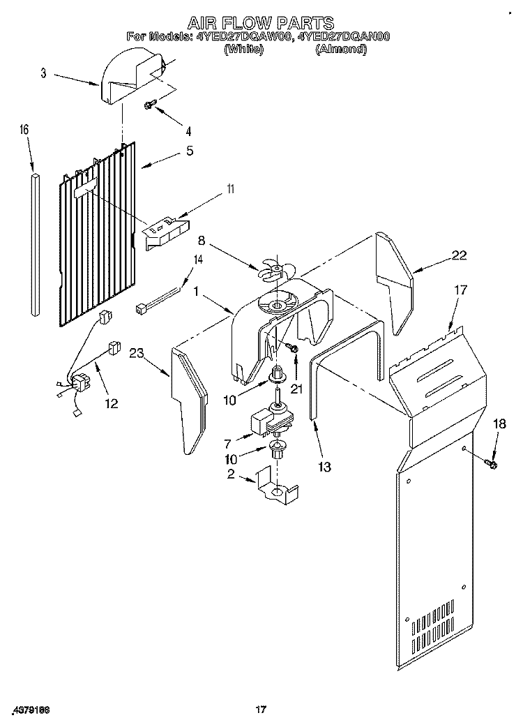 AIR FLOW Diagram and Parts List for 4YED27DQAN00  Whirlpool Refrigerator