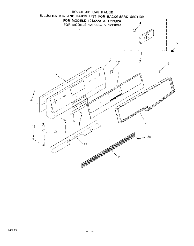 MAIN TOP Diagram and Parts List for 1213Z2A  Roper Range