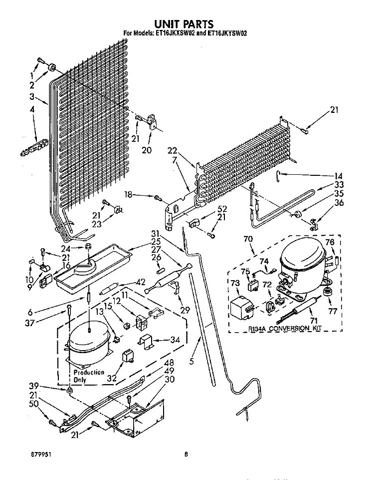 UNIT Diagram and Parts List for ET16JKYSN02  Whirlpool Refrigerator