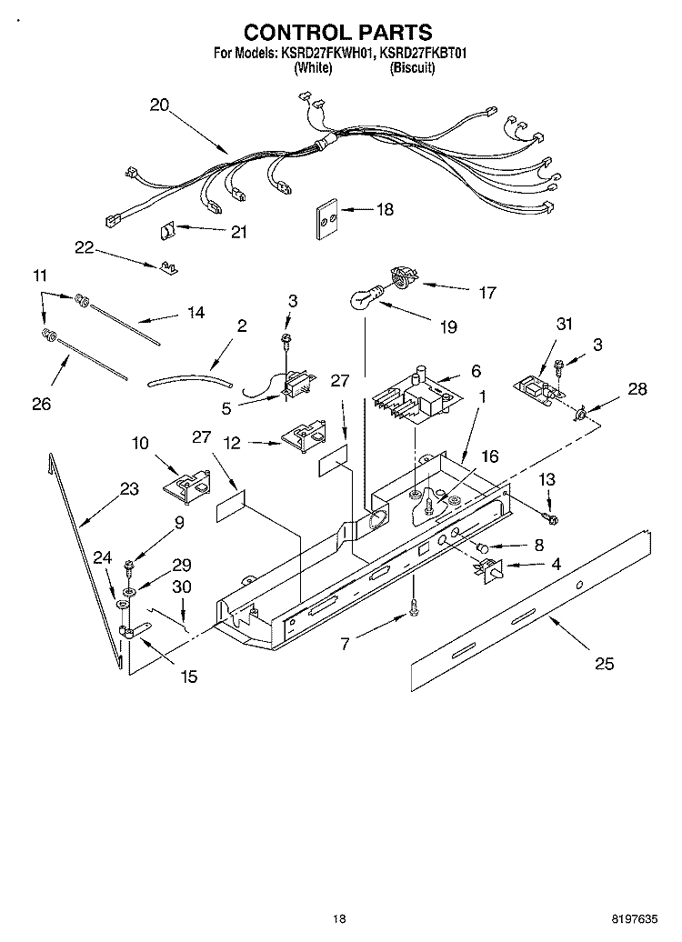 CONTROL Diagram and Parts List for KSRD27FKBT01  KitchenAid Refrigerator