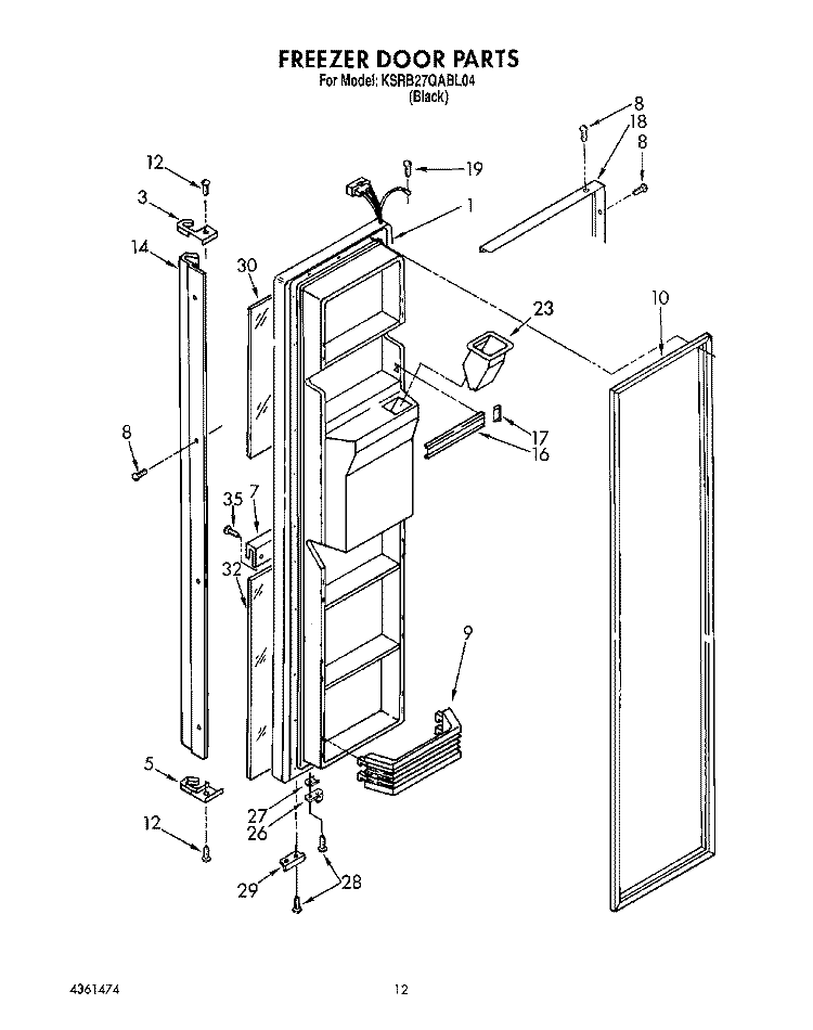 FREEZER DOOR Diagram and Parts List for KSRB27QABL04  KitchenAid Refrigerator