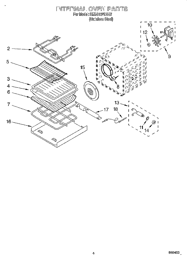 INTERNAL OVEN Diagram and Parts List for KEBS107DSS7  KitchenAid Wall Oven
