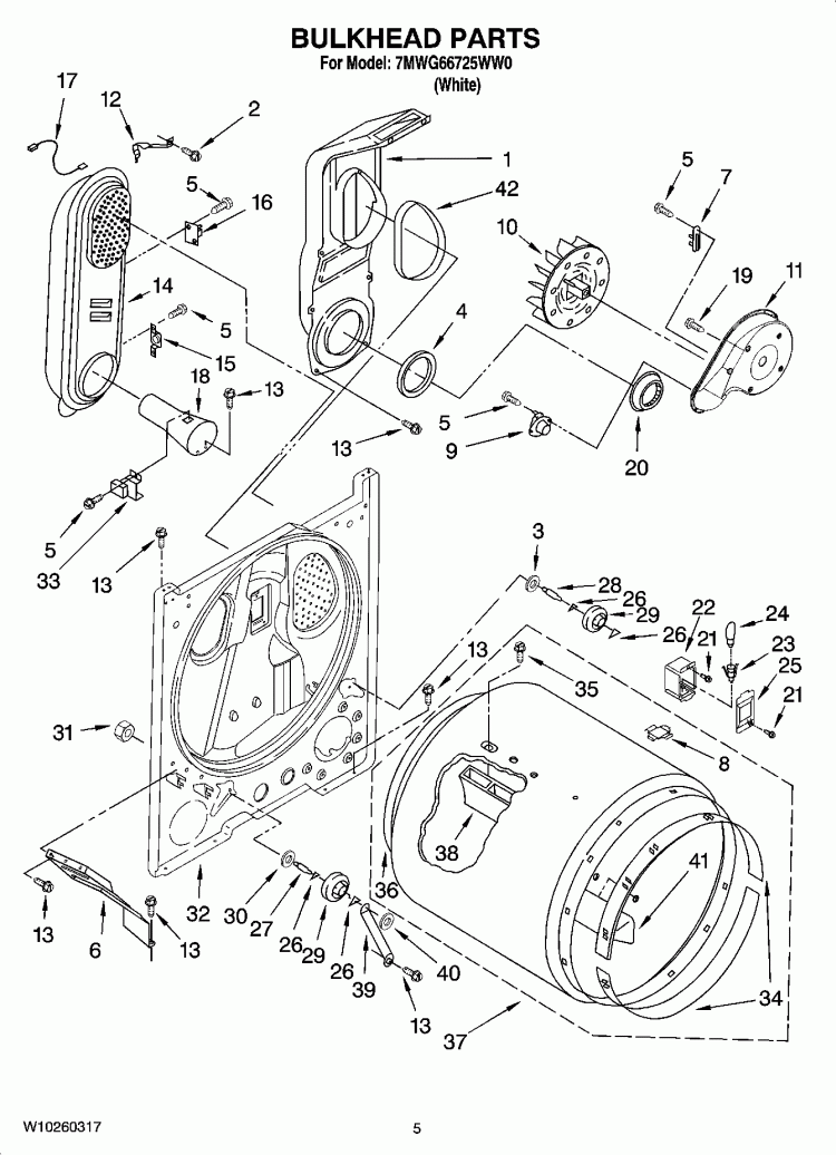 BULKHEAD PARTS Diagram and Parts List for 7MWG66725WW0  Whirlpool Dryer
