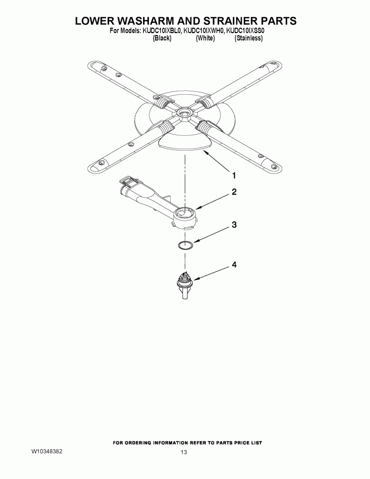 LOWER WASHARM AND STRAINER PARTS Diagram and Parts List for KUDC10IXBL0  KitchenAid Dishwasher