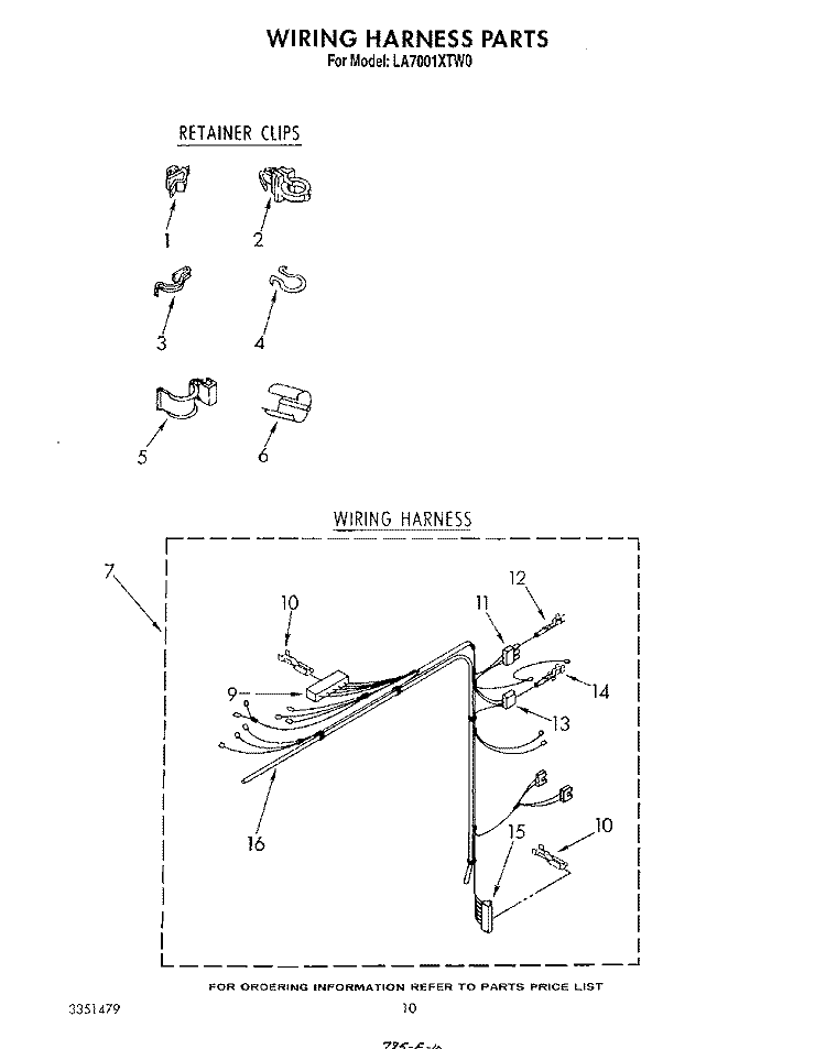 WIRING HARNESS Diagram and Parts List for LA7001XTW0  Whirlpool Washer
