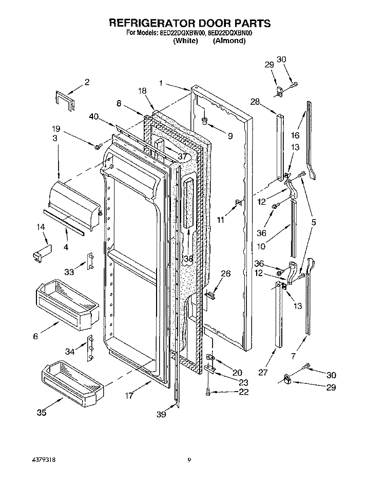 REFRIGERATOR DOOR Diagram and Parts List for 8ED22DQXBN00  Whirlpool Refrigerator