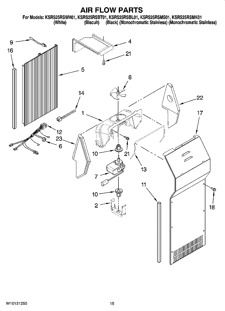 AIR FLOW PARTS Diagram and Parts List for KSRS25RSMS01  KitchenAid Refrigerator