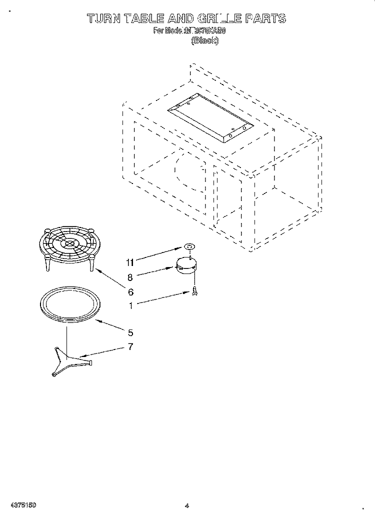TURN TABLE AND GRILLE Diagram and Parts List for MT2070XAB0  Whirlpool Microwave