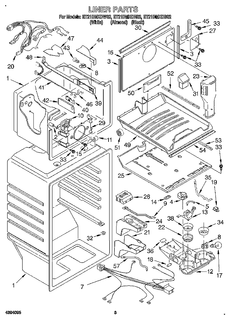LINER Diagram and Parts List for ET21DMXDW02  Whirlpool Refrigerator