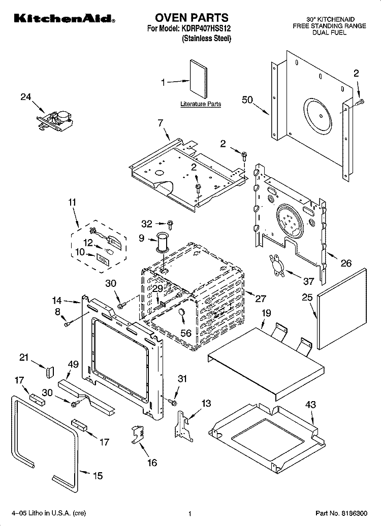 OVEN PARTS Diagram and Parts List for KDRP407HSS12  KitchenAid Range