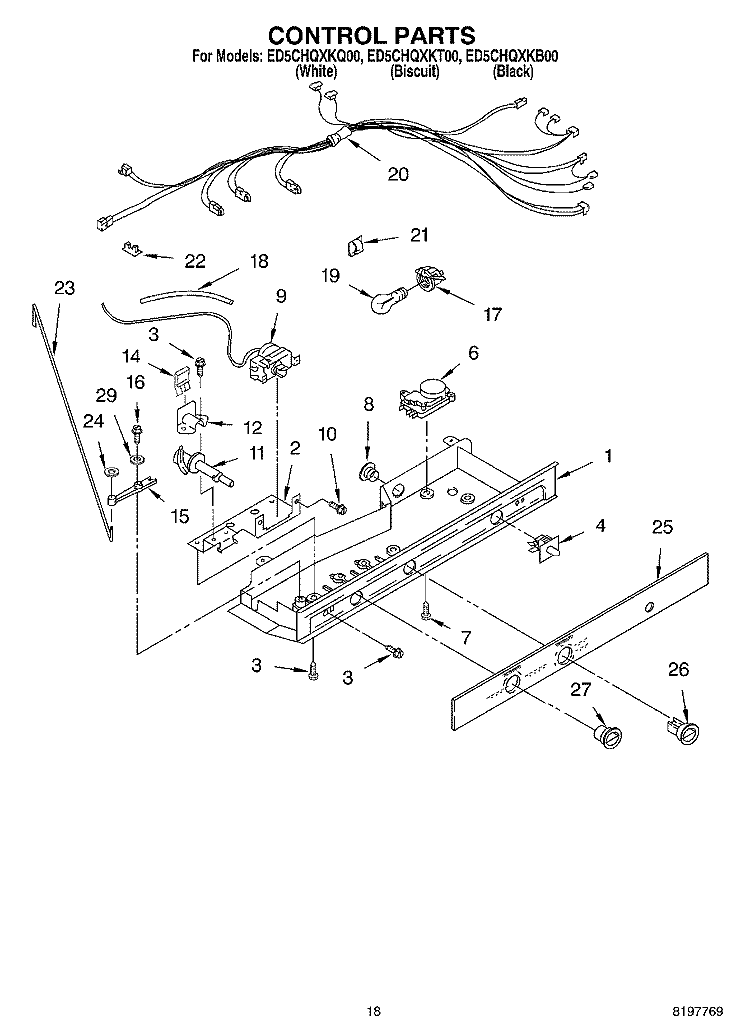CONTROL Diagram and Parts List for ED5CHQXKB00  Whirlpool Refrigerator