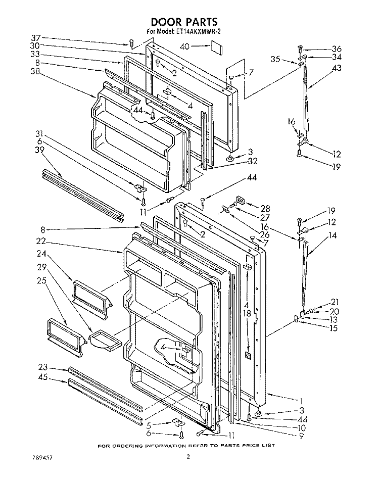 DOOR Diagram and Parts List for ET14AKXMWR2  Whirlpool Refrigerator