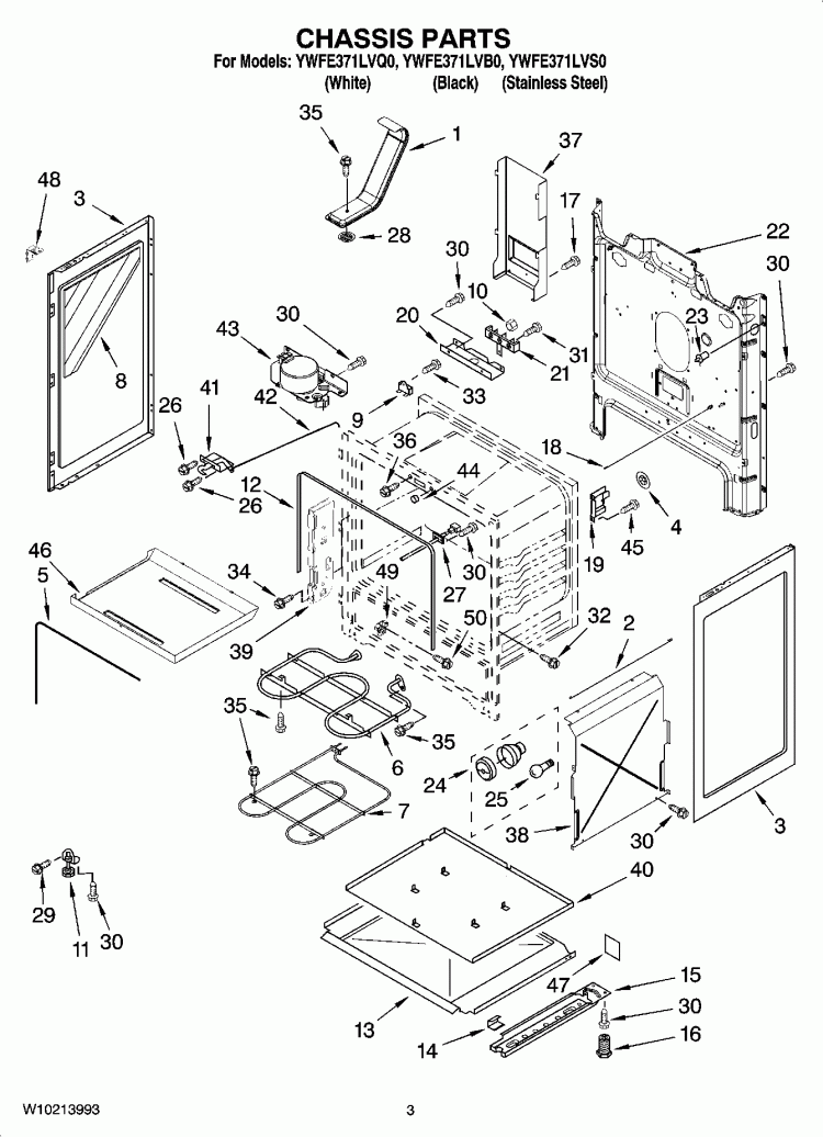 CHASSIS PARTS Diagram and Parts List for YWFE371LVS0  Whirlpool Range