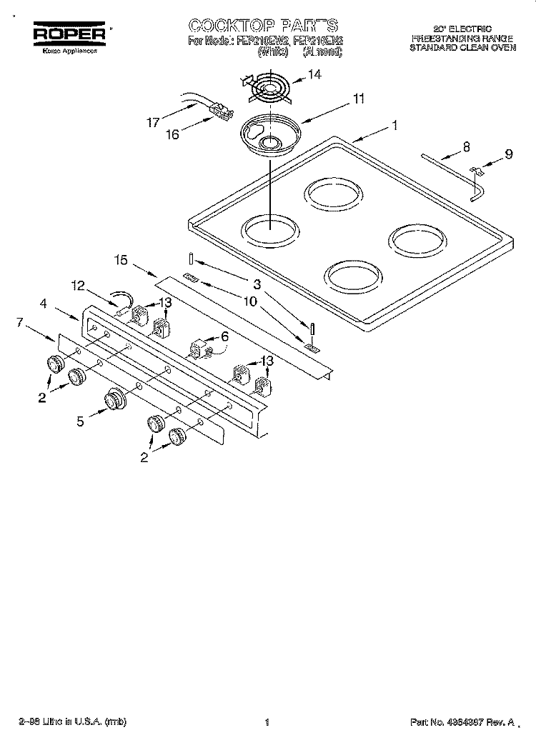 COOKTOP Diagram and Parts List for FEP210EN2  Roper Range