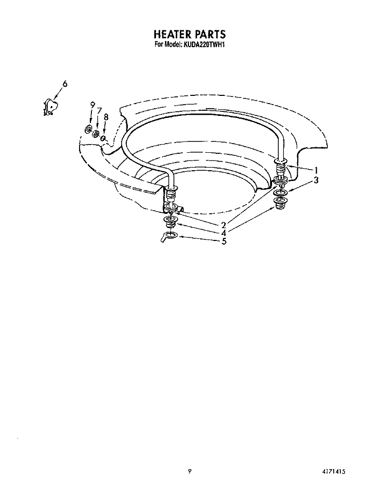 HEATER Diagram and Parts List for KUDA220TWH1  KitchenAid Dishwasher