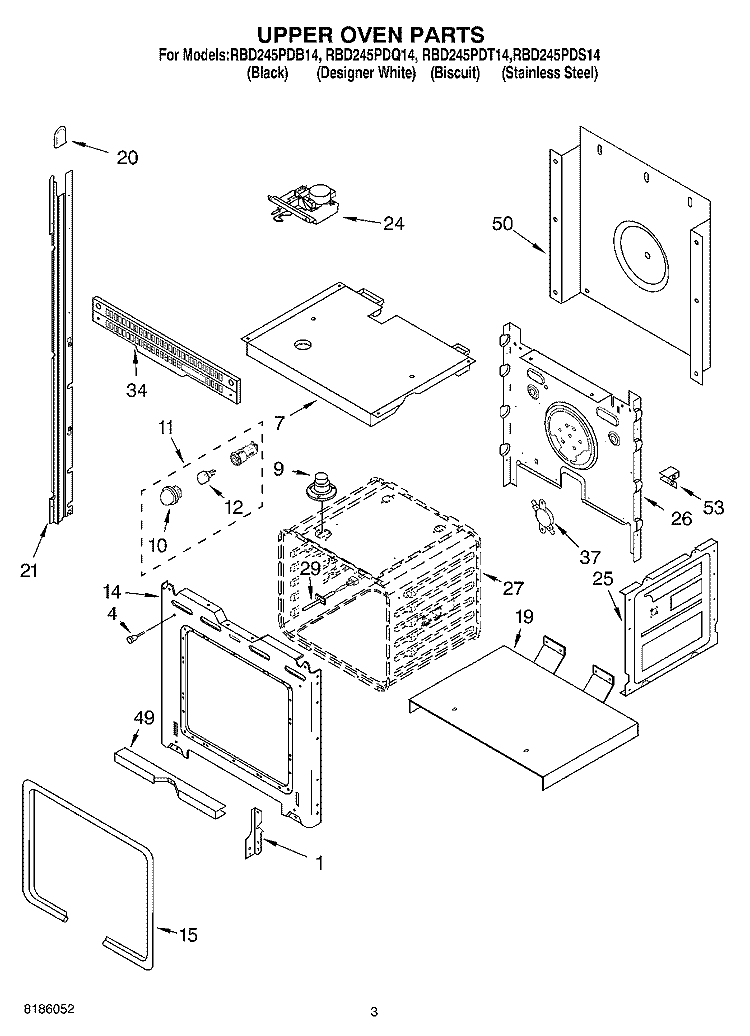 UPPER OVEN PARTS Diagram and Parts List for RBD245PDQ14  Whirlpool Wall Oven
