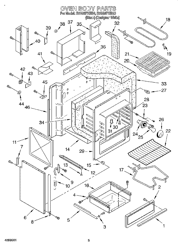 OVEN BODY Diagram and Parts List for RS385PXEB0  Whirlpool Range