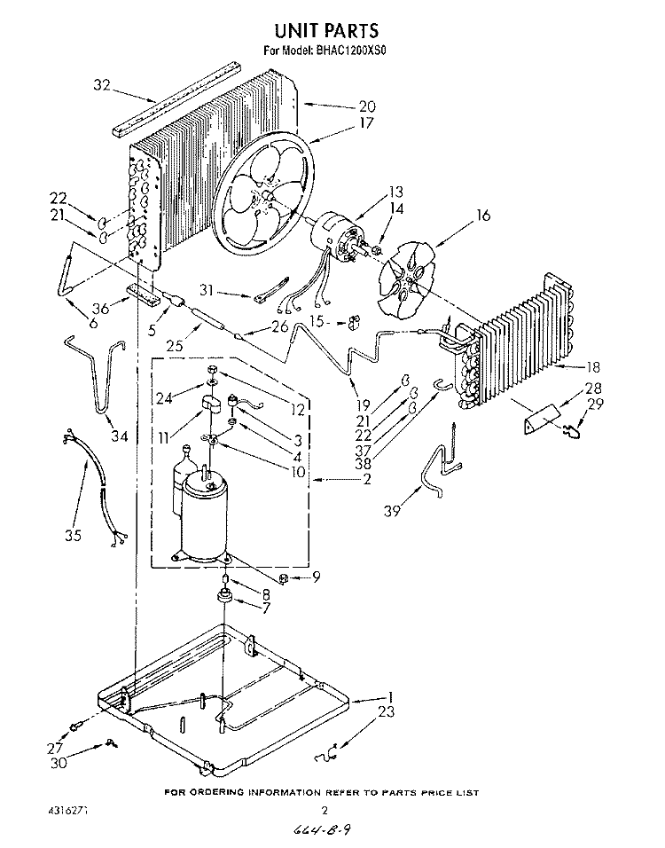 UNIT Diagram and Parts List for BHAC1200XS0  Whirlpool Air Conditioner