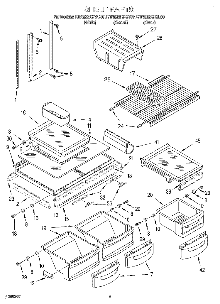 SHELF Diagram and Parts List for KTRS22KHBL00  KitchenAid Refrigerator