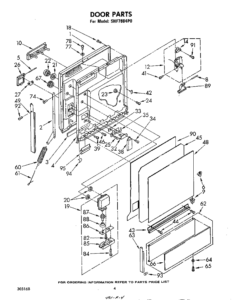 DOOR Diagram and Parts List for SHF7884P0  Whirlpool Dishwasher