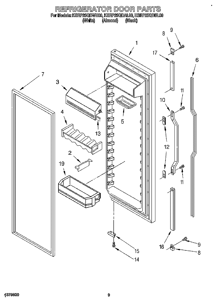 REFRIGERATOR DOOR Diagram and Parts List for KSRP25QDBL00  KitchenAid Refrigerator