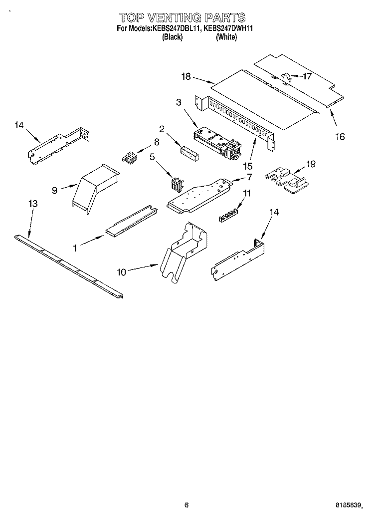 TOP VENTING, OPTIONAL Diagram and Parts List for KEBS247DBL11  KitchenAid Wall Oven