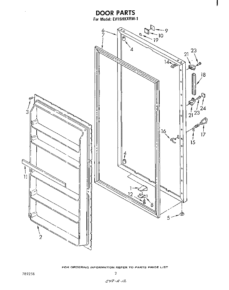 DOOR , LIT/OPTIONAL Diagram and Parts List for EV15HKXRW1  Whirlpool Freezer