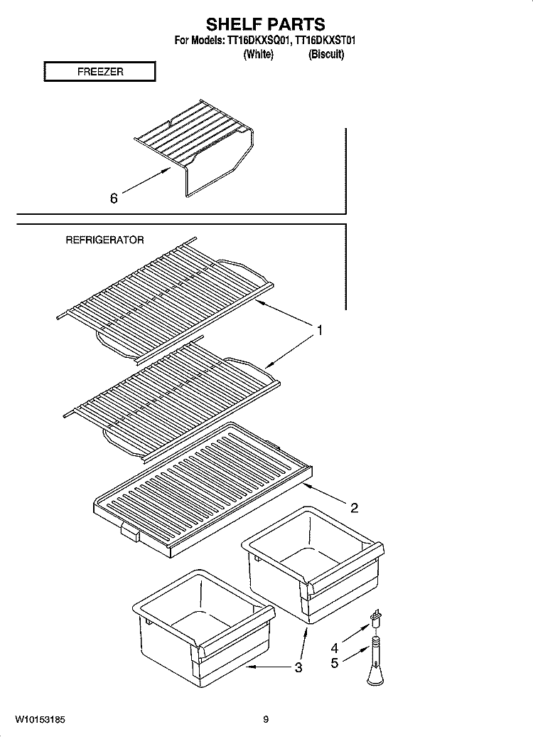 SHELF PARTS, OPTIONAL PARTS Diagram and Parts List for TT16DKXSQ01  Estate Refrigerator