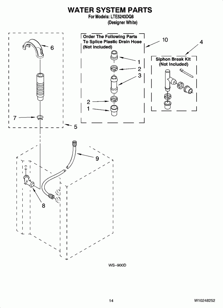WATER SYSTEM PARTS Diagram and Parts List for LTE5243DQ8  Whirlpool Washer Dryer Combo