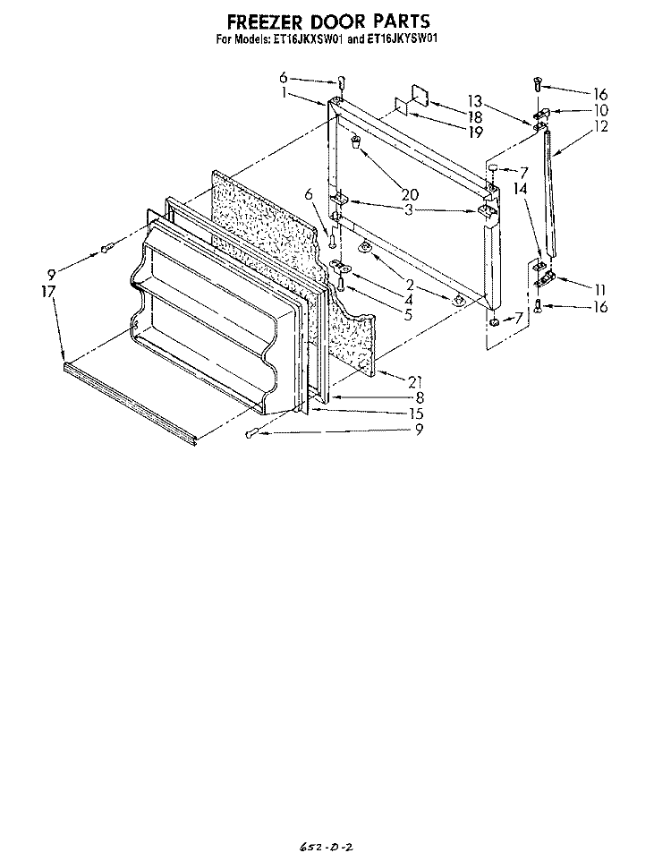 FREEZER DOOR Diagram and Parts List for ET16JKXSW01  Whirlpool Refrigerator