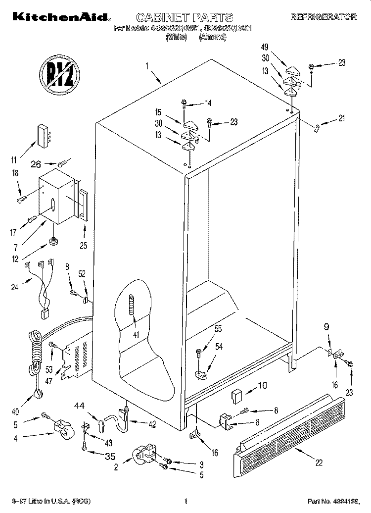 CABINET Diagram and Parts List for 4KSRS22QDW01  KitchenAid Refrigerator