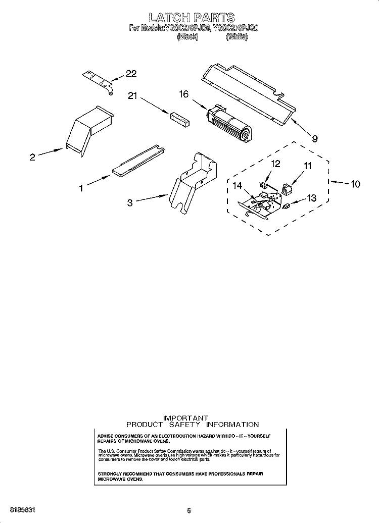 LATCH PARTS Diagram and Parts List for YGSC278PJB0  Whirlpool Microwave Oven Combo