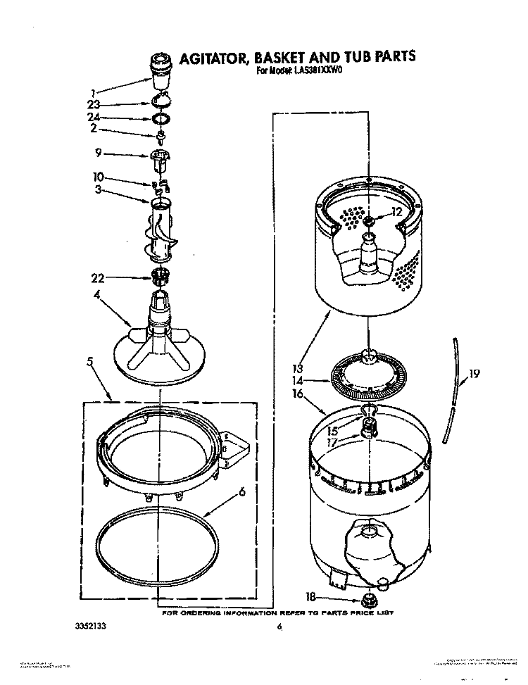 AGITATOR, BASKET AND TUB Diagram and Parts List for LA5381XXF0  Whirlpool Washer