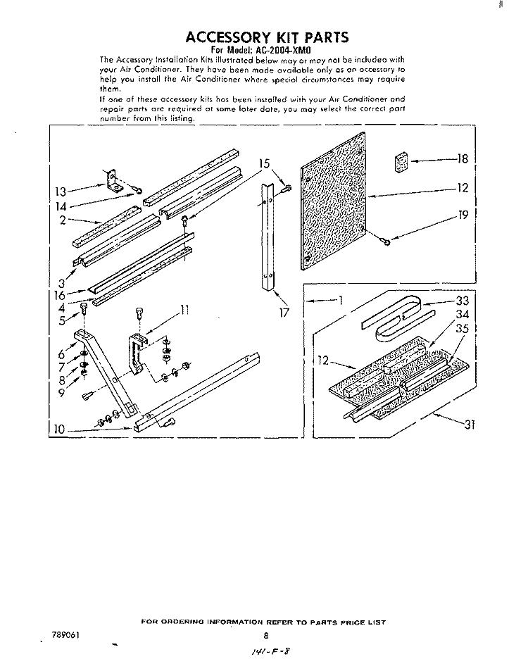 ACCESSORY KIT Diagram and Parts List for AC2004XM0  Whirlpool Air Conditioner