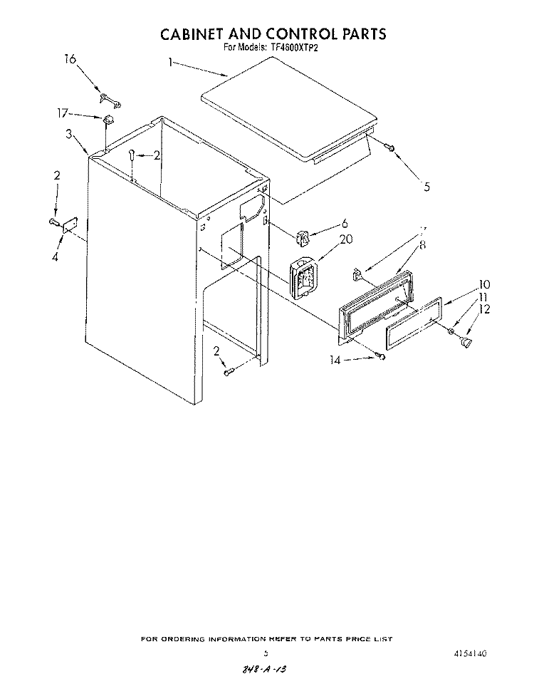 CABINET AND CONTROL Diagram and Parts List for TF4600XTP2  Whirlpool Trash Compactor